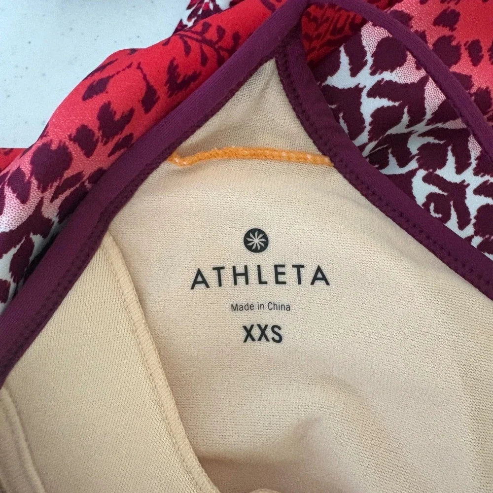 Athleta Purple Red Ombre‎ Paisley Geometric Strappy Shelf Bra Swim Dress XXS